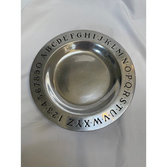 Vintage Wilton Pewter Kids Child's 9.25" Alphabet & Numbers ABC Bowl Plate - Picture 1 of 3
